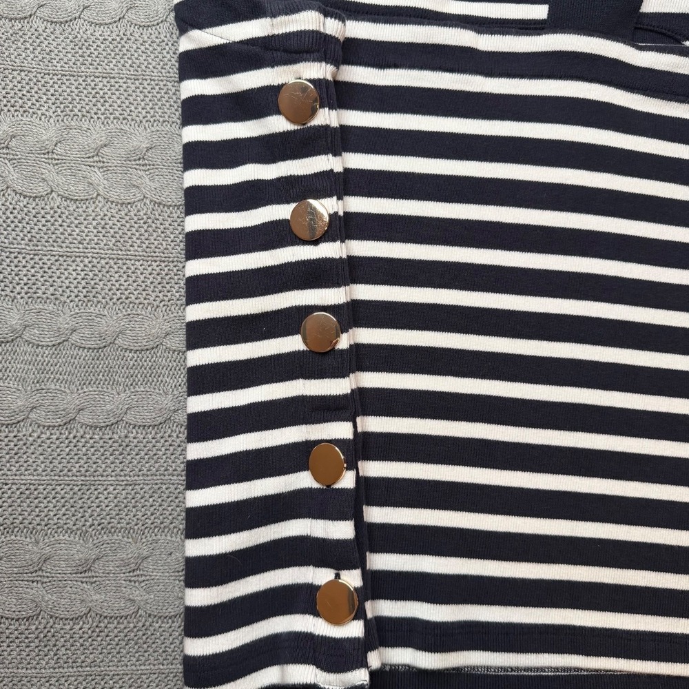 Ann Taylor Knit Striped Tank Top Women's Petite Large Metal Buttons 100% Cotton - Picture 6 of 6
